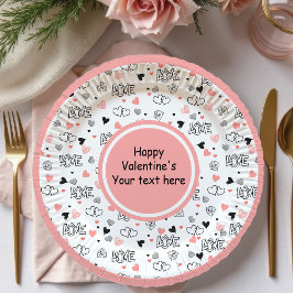 Prato De Papel Custom Love Text Hearts Hand Drawn Valentine Plate