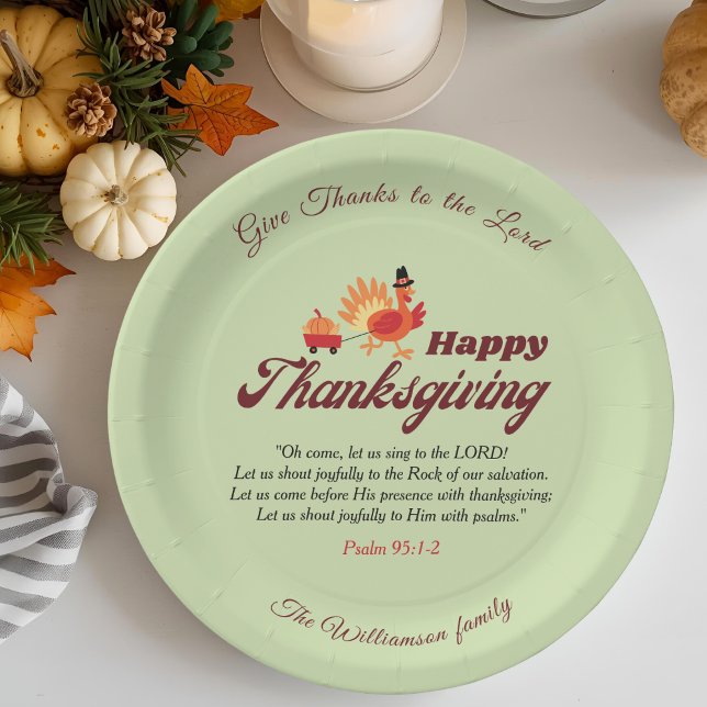 Prato De Papel Custom Name | Happy Thanksgiving with Bible Verse  (Criador carregado)