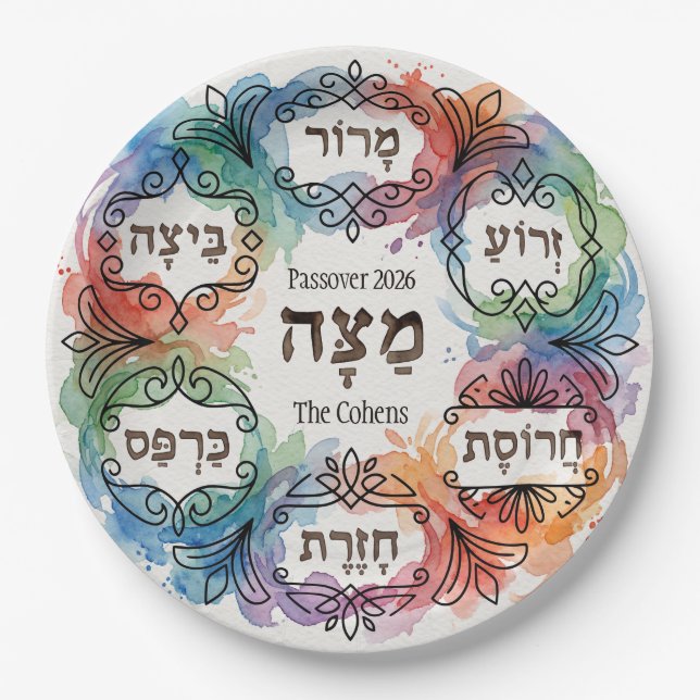 Prato De Papel Custom Pesach Seder Plate Hebrew Passover Dinner  (Frente)