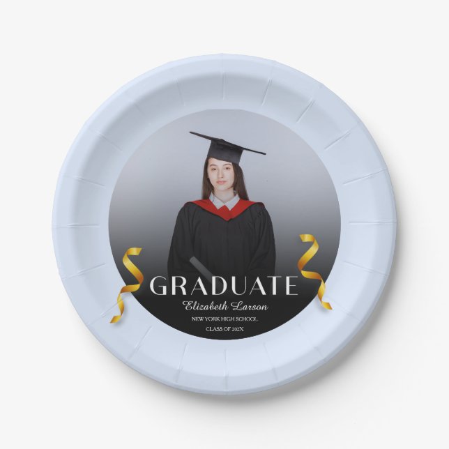 Prato De Papel Custom Photo Modern Elegant Senior Graduation Part (Frente)