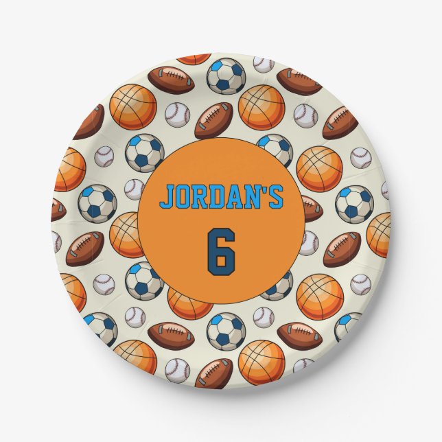 Prato De Papel Custom Sports Theme Kids Birthday Paper Plates  (Frente)