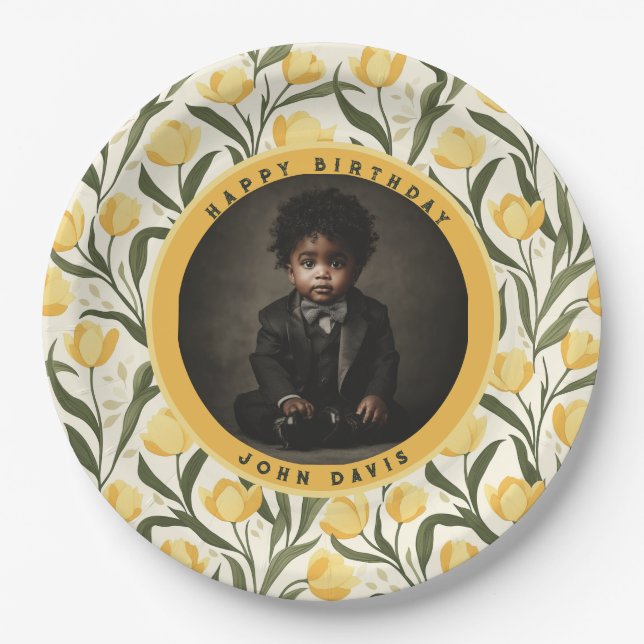 Prato De Papel Custom Tulip Flower Boho Birthday (Frente)