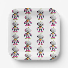 Prato De Papel Customizable Robot Kids