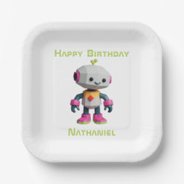 Prato De Papel Customizable Robot Kids Paper Plates