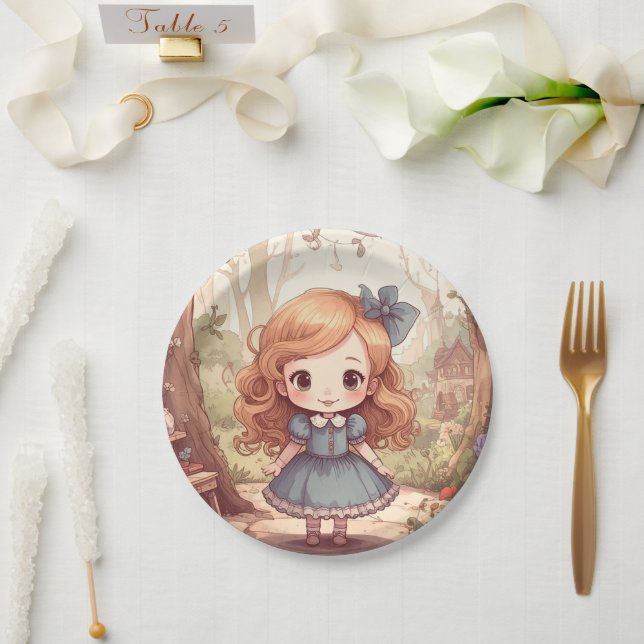 Prato De Papel Cute Alice in Wonderland Whimsical Woodland Art (Casamento)