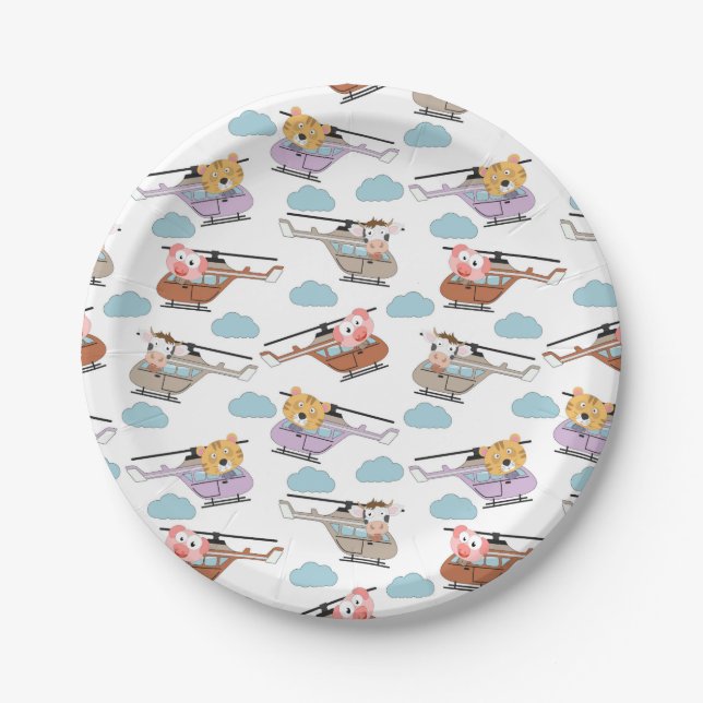 Prato De Papel Cute Animals In Helicopter Pattern (Frente)