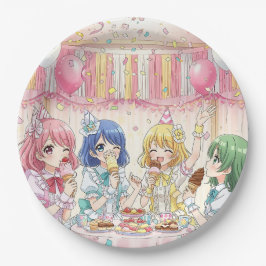 Prato De Papel Cute Anime Girl's Ice Cream Birthday Party  