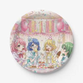 Prato De Papel Cute Anime Girl's Ice Cream Birthday Party  