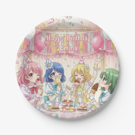 Prato De Papel Cute Anime Girl's Ice Cream Birthday Party  