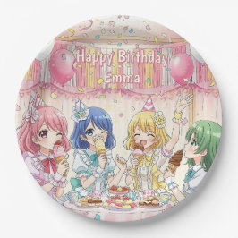 Prato De Papel Cute Anime Girl's Ice Cream Birthday Party  