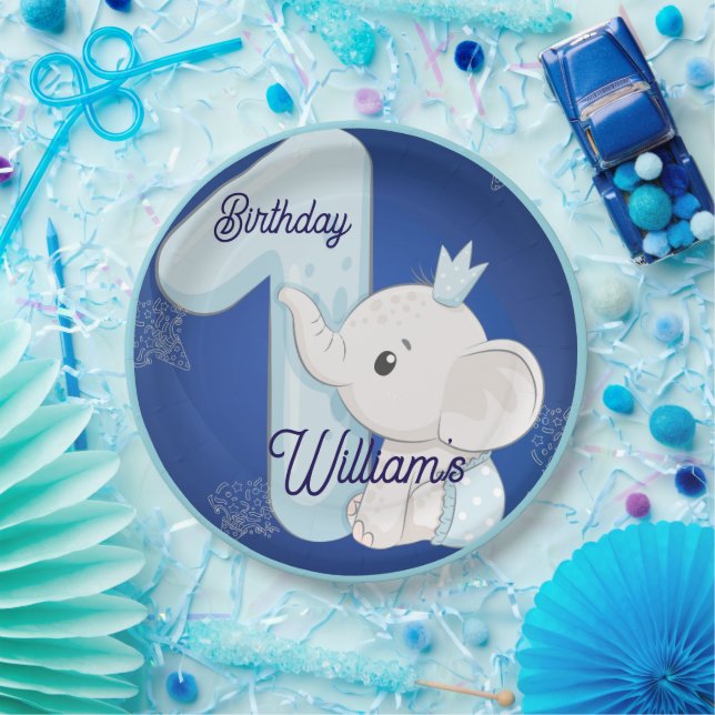 Prato De Papel Cute Baby Elephant First Birthday (Festa)