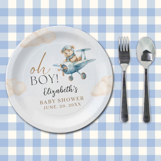 Prato De Papel Cute Bear Baby Shower Boy party (Criador carregado)
