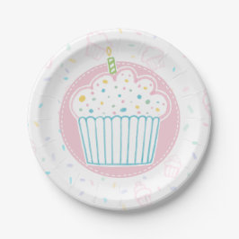 Prato De Papel Cute Birthday Cupcake with Candle