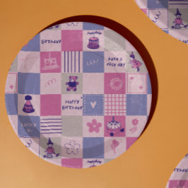 Prato De Papel Cute Birthday Squares – Pink modern Pattern