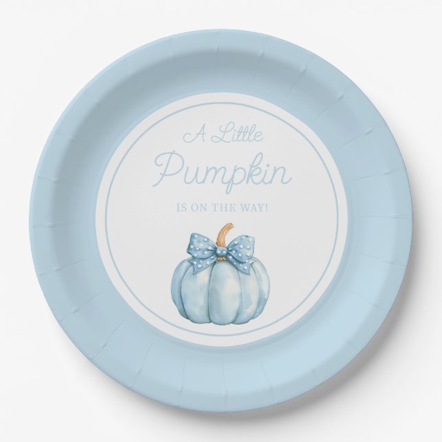 Prato De Papel Cute Blue Pumpkin Boy Baby Shower (Frente)