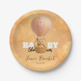 Prato De Papel Cute Blush Pink Whimsical Teddy Bear Air Balloon