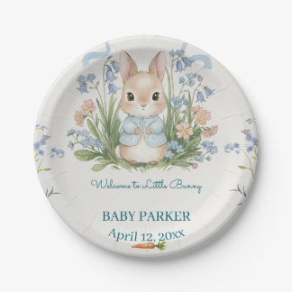 Prato De Papel Cute Bunny Spring Floral Baby Shower Personalized
