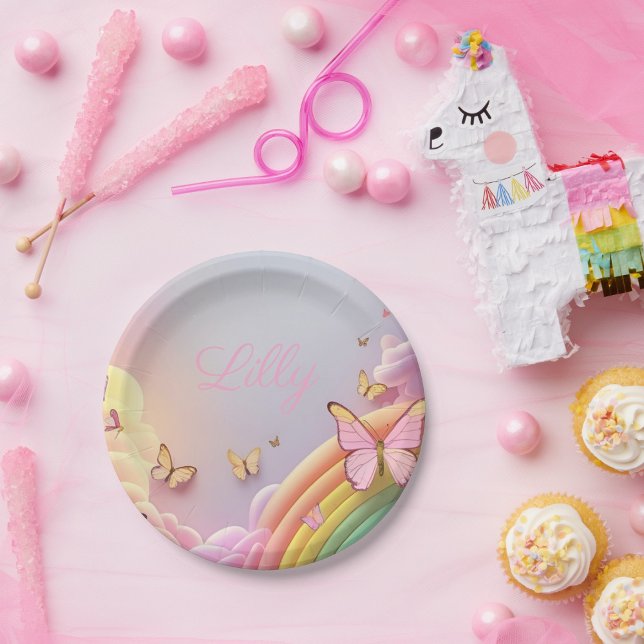 Prato De Papel Cute Butterfly Baby Girl Paper Plate (Criador carregado)