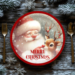 Prato De Papel Cute Cartoon Santa Rudolph Christmas Party Plates