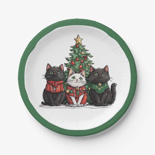 Prato De Papel Cute Christmas Cats (Frente)