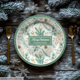 Prato De Papel Cute Christmas Paper Plates Pastel Sage and Gold