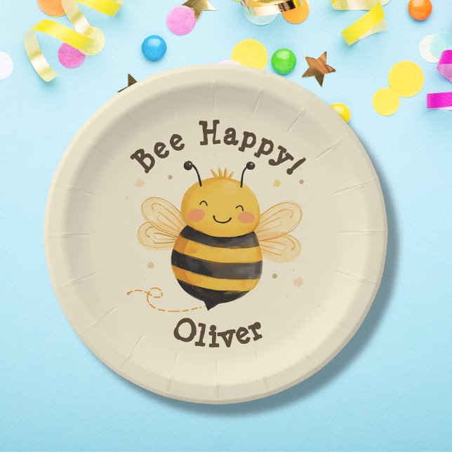 Prato De Papel Cute Chubby Bumblebee "Bee Happy" (Criador carregado)