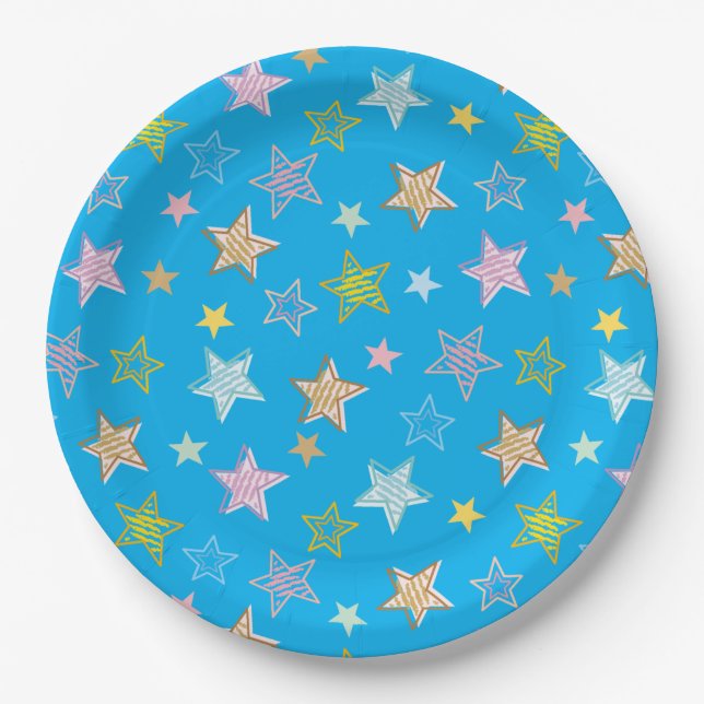 Prato De Papel Cute Colorful Pastel Stars Pattern (Frente)