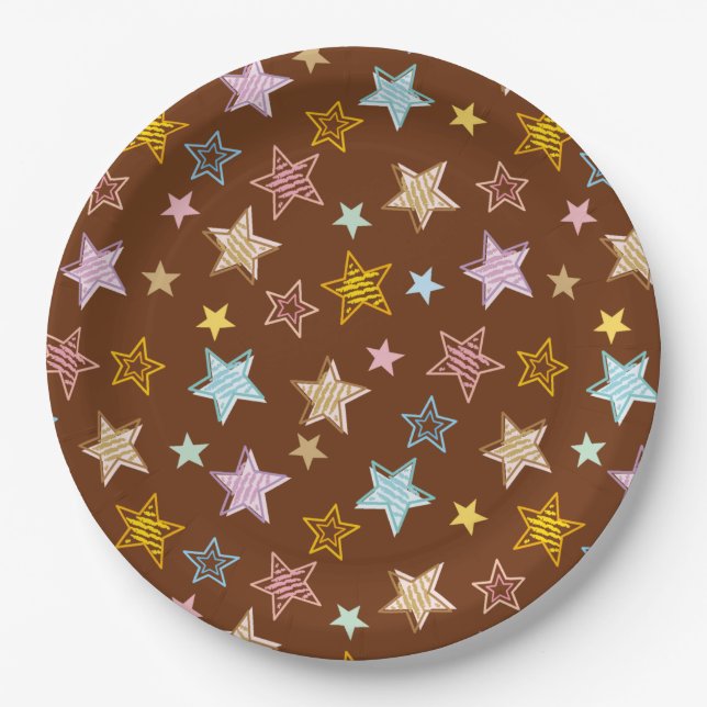 Prato De Papel Cute Colorful Pastel Stars Pattern (Frente)