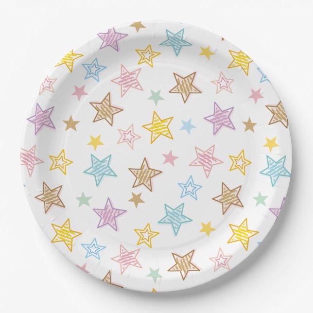 Prato De Papel Cute Colorful Pastel Stars Pattern (Frente)