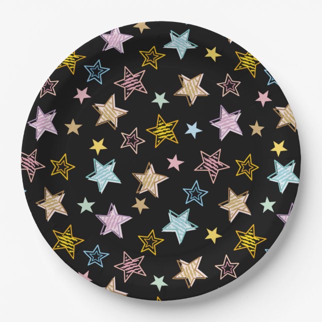 Prato De Papel Cute Colorful Pastel Stars Pattern (Frente)