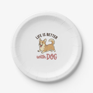 Prato De Papel Cute Corgi Dog Life É Melhor Com Dog Design_1