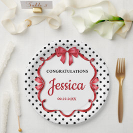 Prato De Papel Cute Crimson Bow Baby Shower