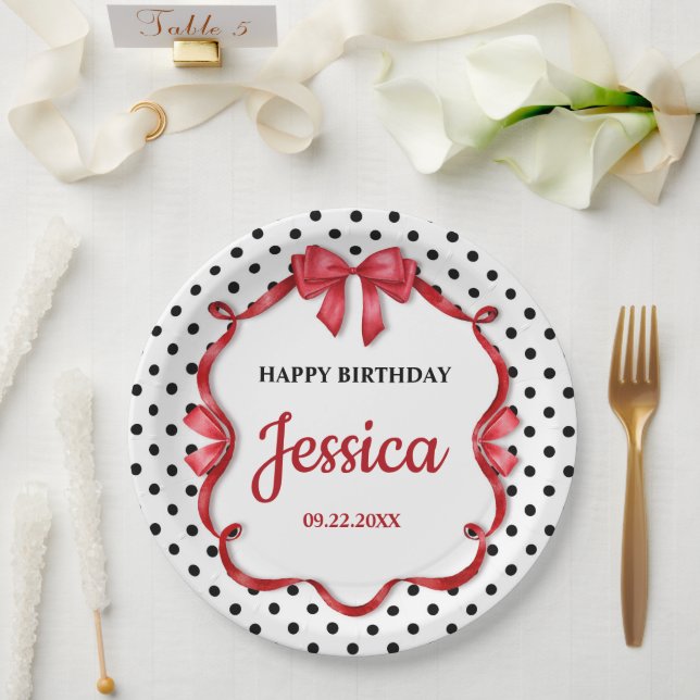 Prato De Papel Cute Crimson Bow Birthday (Casamento)