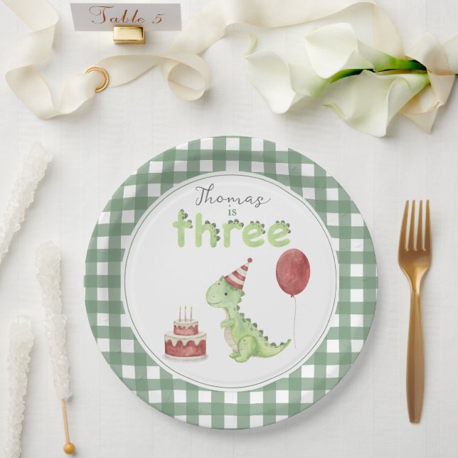 Prato De Papel Cute Dinosaur Three-rex Birthday (Casamento)