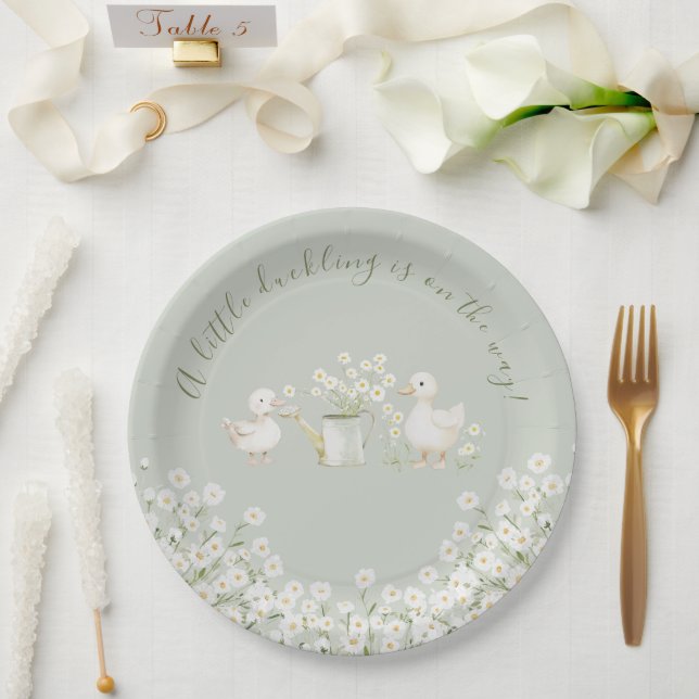 Prato De Papel Cute Ducks & Daisies Baby Shower (Casamento)