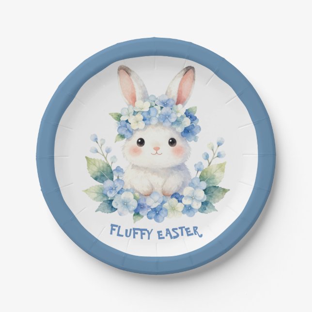 Prato De Papel Cute Easter Bunny Watercolor with Hydrangea (Frente)