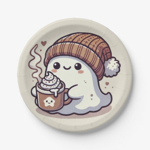 Prato De Papel Cute Fantasma de Halloween com Gorro de Outono e C