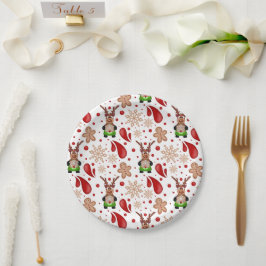 Prato De Papel Cute Festive Red Christmas Reindeer