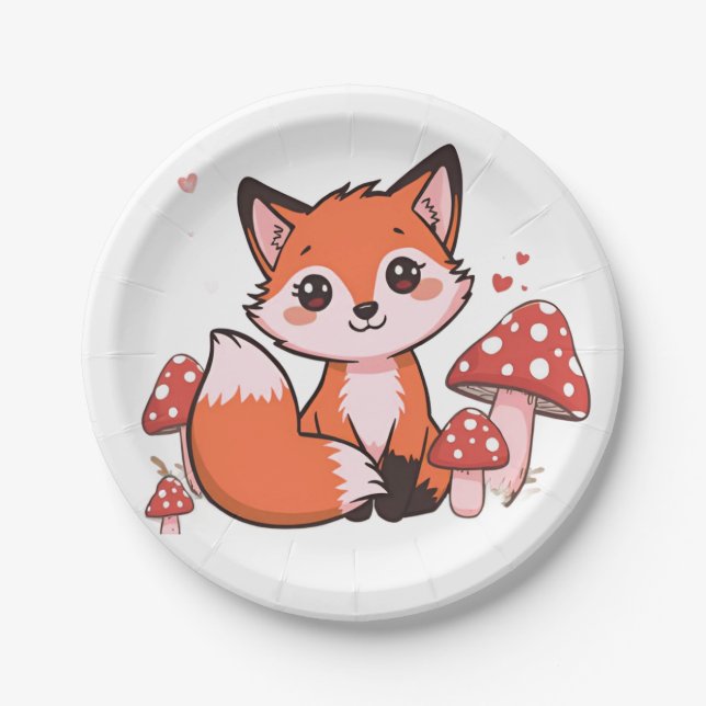Prato De Papel Cute Fox Woodland Animal Party Design  (Frente)