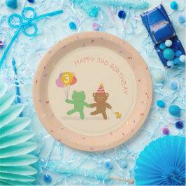 Prato De Papel Cute Frog & Bear Birthday Party Plate
