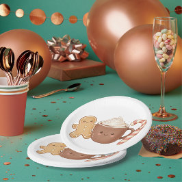 Prato De Papel Cute Gingerbread & Hot Cocoa Kids' Christmas Fun P