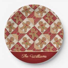 Prato De Papel Cute Gingerbread Man Patchwork Pattern Style