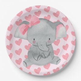Prato De Papel Cute Girly Elephant Pink Bow Birthday Party 