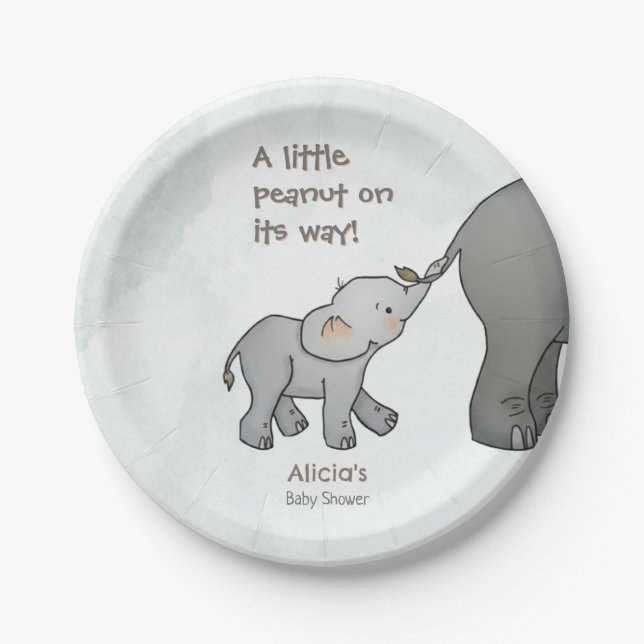 Prato De Papel  Cute Hand Drawn Elephant Little Peanut BabyShower (Frente)