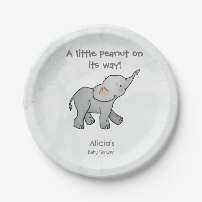 Prato De Papel  Cute Hand Drawn Elephant Little Peanut BabyShower (Frente)