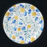 Prato De Papel Cute Hanukkah Watercolor Bar Bat Mitzvah judeu<br><div class="desc">Placas perfeitas para uma festa de hanukkah, bat mitzvah, bar mitzvah, casamento judeu, feriados judeus ou outra celebração judaica! A mão fez arte aquática para você! TOTALMENTE PERSONALIZÁVEL! Clique em "editar usando a ferramenta design" para adicionar texto, ajustar cores e posicionamentos (ou verificar meu compro para designs com texto editável)....</div>