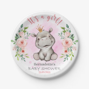 Prato De Papel Cute Hippo, é uma Chá de fraldas de papel