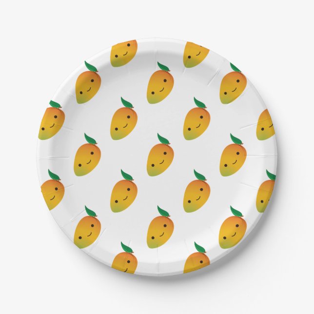 Prato De Papel Cute Kawaii sorrindo Mango (Frente)