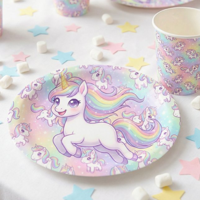 Prato De Papel Cute Kawaii Unicorn Pastel Rainbow Magical (Criador carregado)