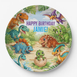 Prato De Papel Cute Kids Dinosaur Birthday